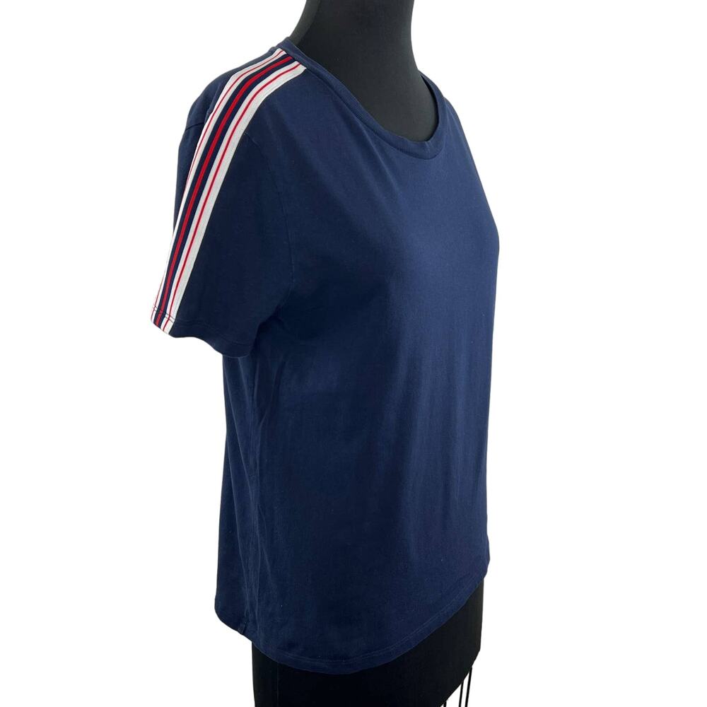 Aritzia TNA Blue Striped Shoulder Mainland Short Sleeve Tee T-Shirt Women's L